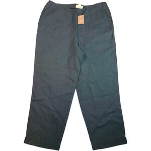 J Jill Womens 100% Linen Deep Blue Pants Size XS NWT Cropped Wide Leg 22.5"